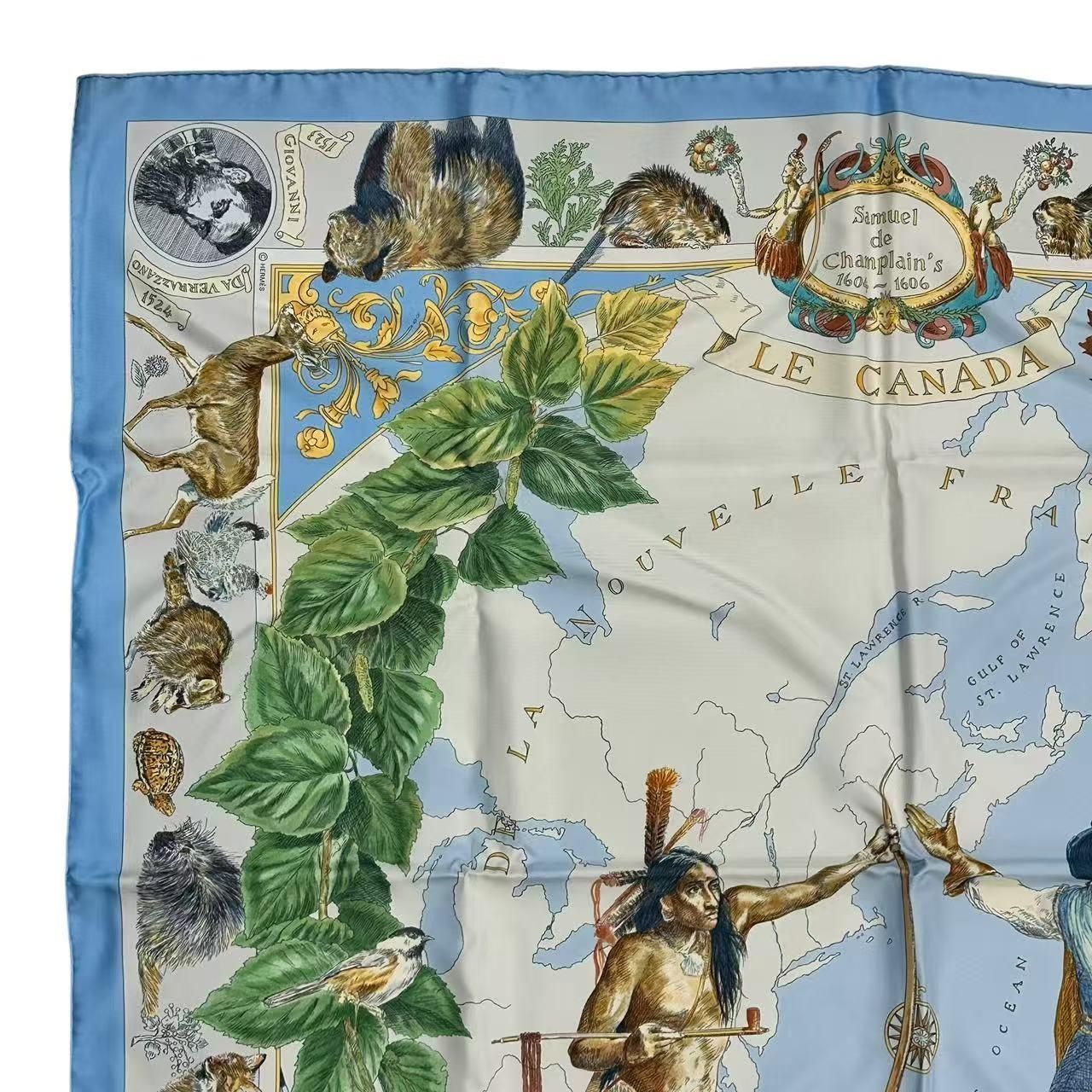 Hermes Scarf Silk Carre 90 le Canada Blue