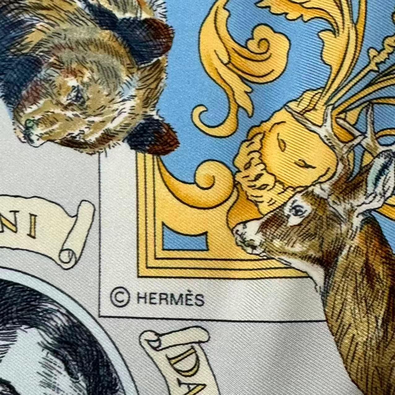 Hermes Scarf Silk Carre 90 le Canada Blue