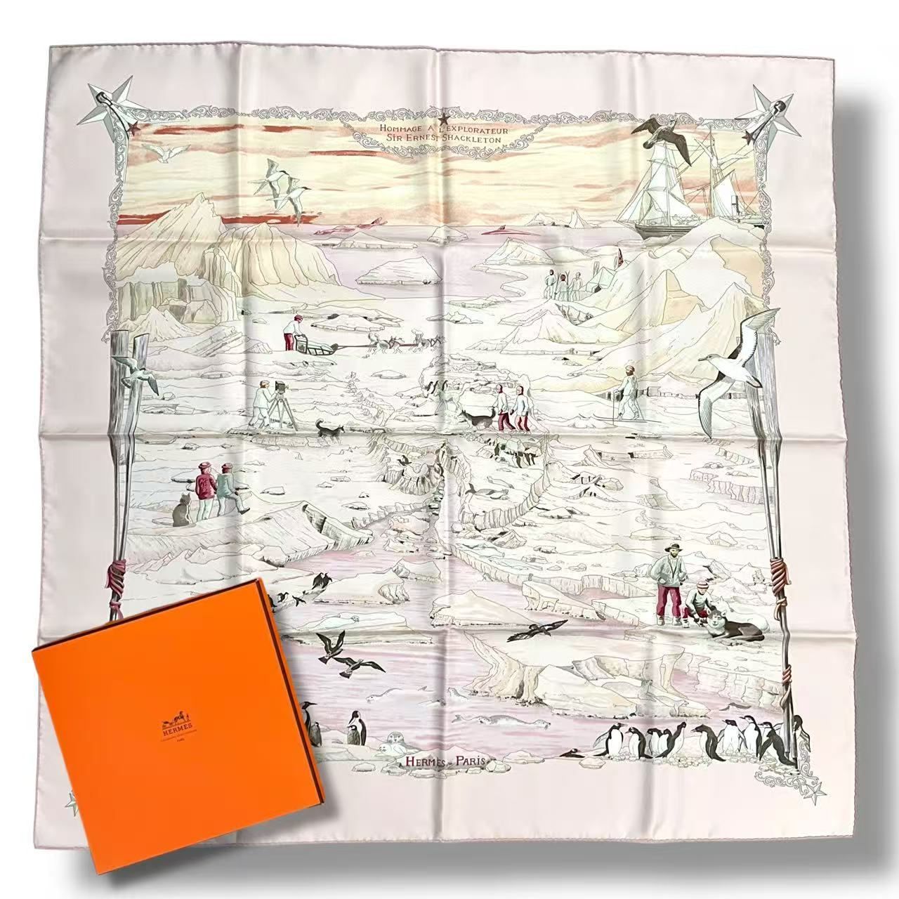 Hermes Scarf Silk Carre 90 Hommage a L'explorateur Sir Ernest Shackleton