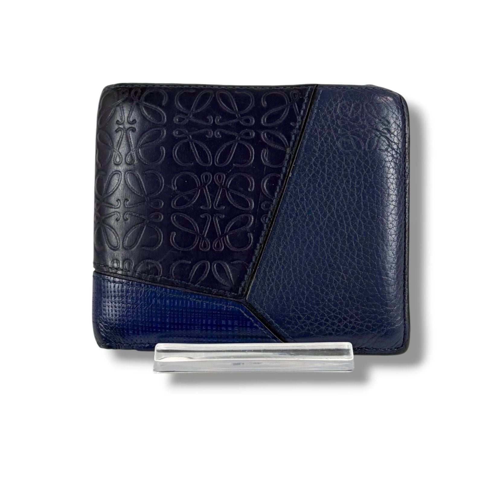 Loewe Puzzle Tricolor Compact Wallet Bifold Navy Anagram Logo Leather — view 2
