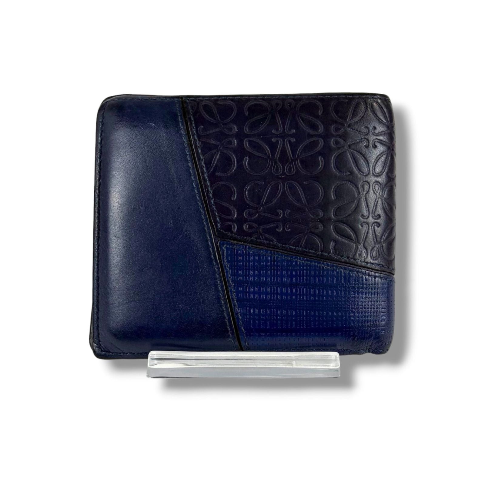 Loewe Puzzle Tricolor Compact Wallet Bifold Navy Anagram Logo Leather — view 3