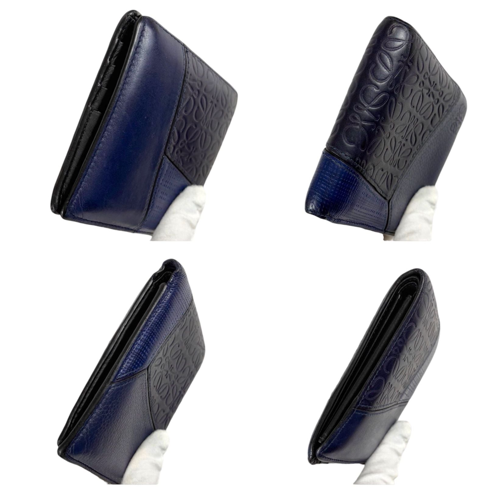Loewe Puzzle Tricolor Compact Wallet Bifold Navy Anagram Logo Leather — view 5