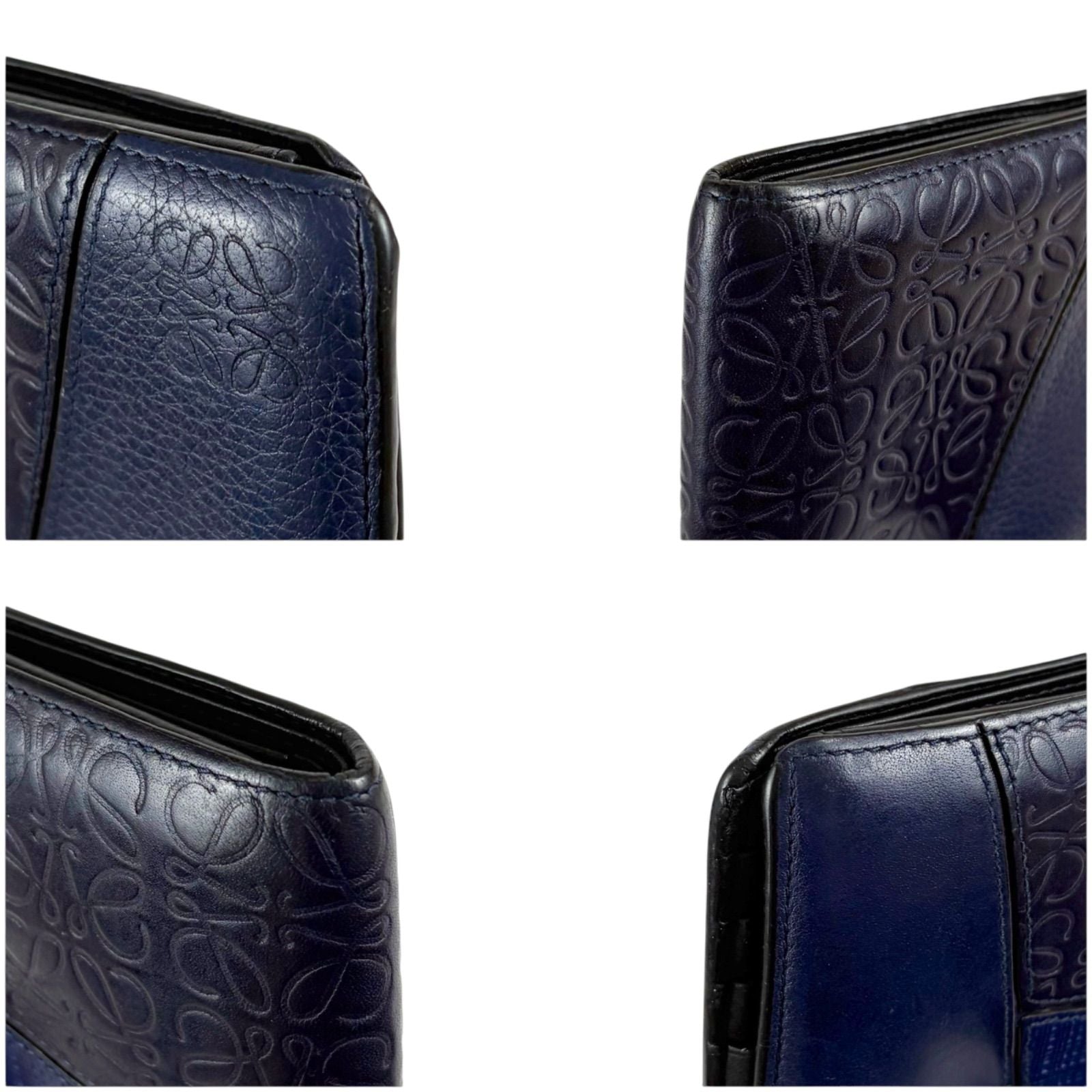 Loewe Puzzle Tricolor Compact Wallet Bifold Navy Anagram Logo Leather — view 6