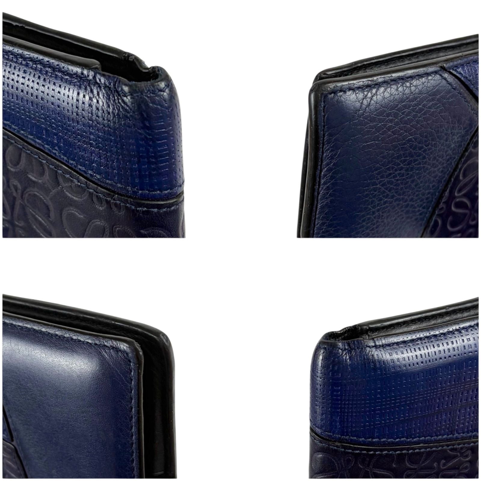 Loewe Puzzle Tricolor Compact Wallet Bifold Navy Anagram Logo Leather — view 7