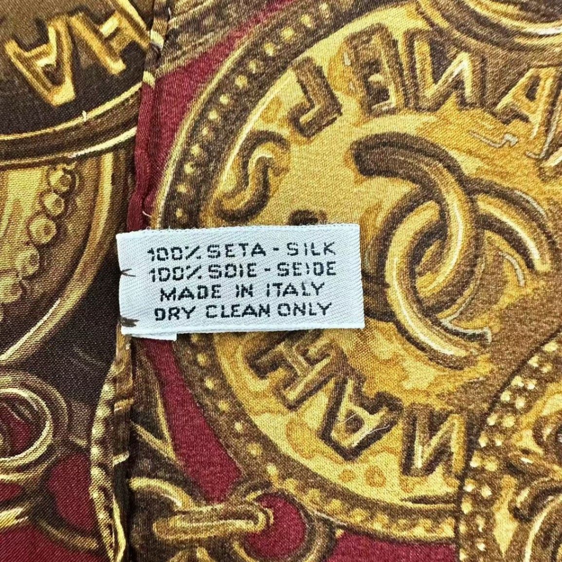 Chanel Scarf Silk Medal Pattern Gripoix Style Logo Brown — view 8