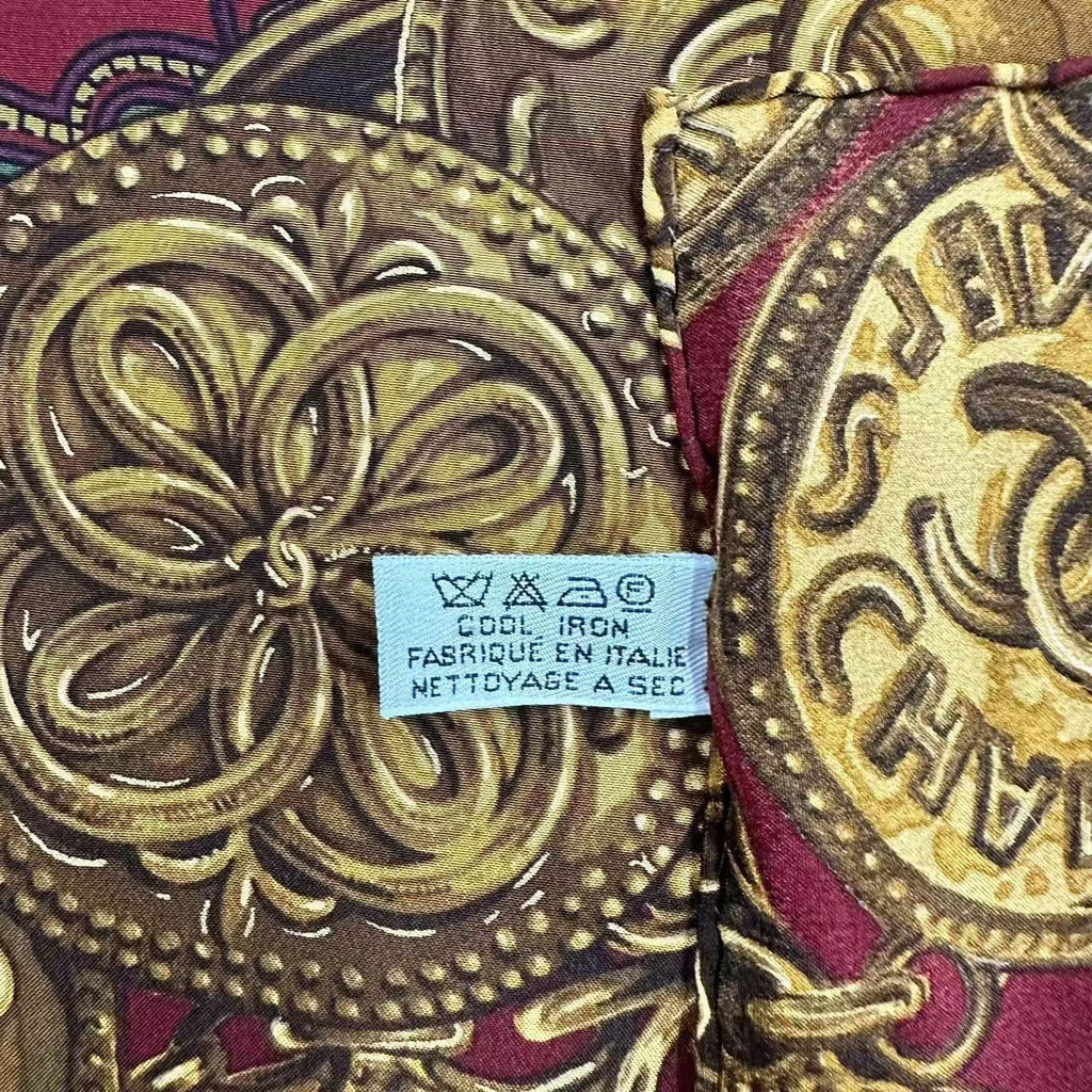 Chanel Scarf Silk Medal Pattern Gripoix Style Logo Brown — view 9