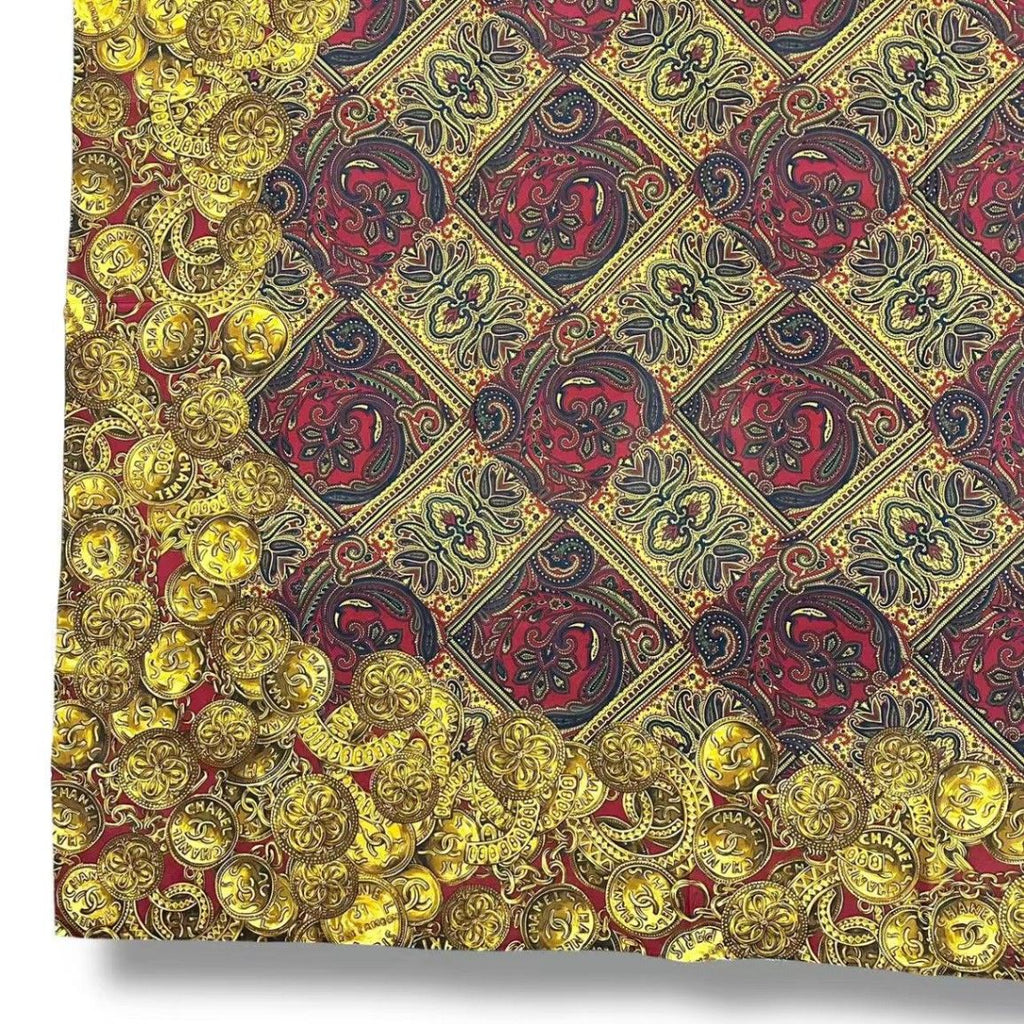 Chanel Scarf Silk Medal Pattern Gripoix Style Logo Brown — view 4