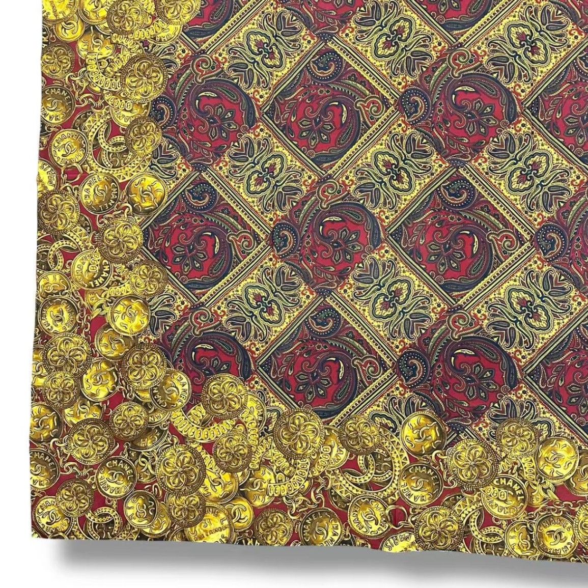 Chanel Scarf Silk Medal Pattern Gripoix Style Logo Brown — view 4