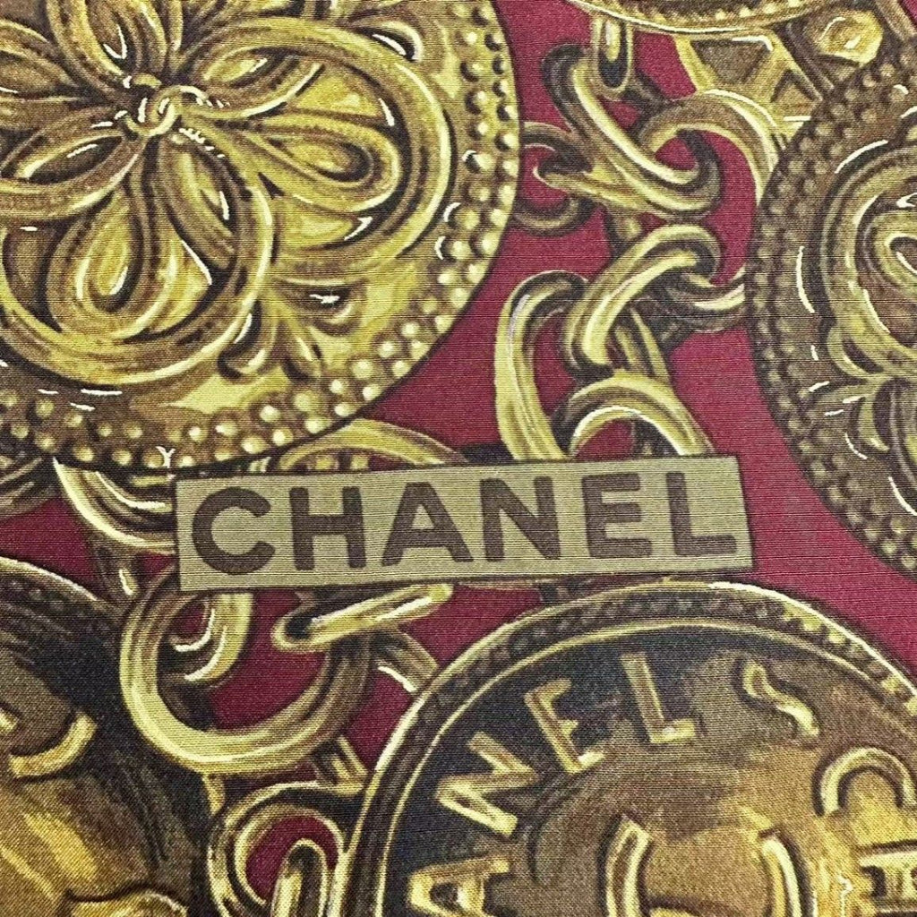 Chanel Scarf Silk Medal Pattern Gripoix Style Logo Brown — view 7