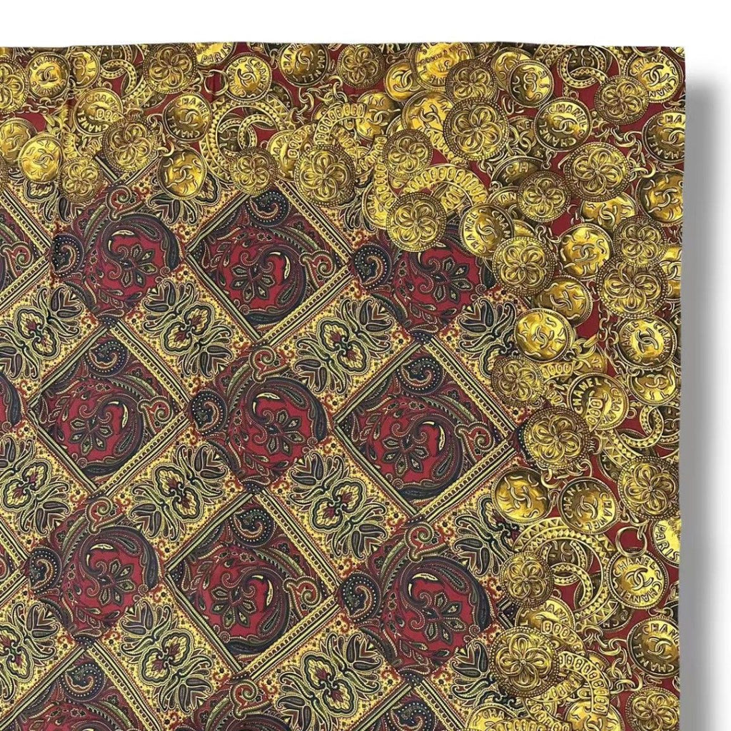 Chanel Scarf Silk Medal Pattern Gripoix Style Logo Brown — view 3