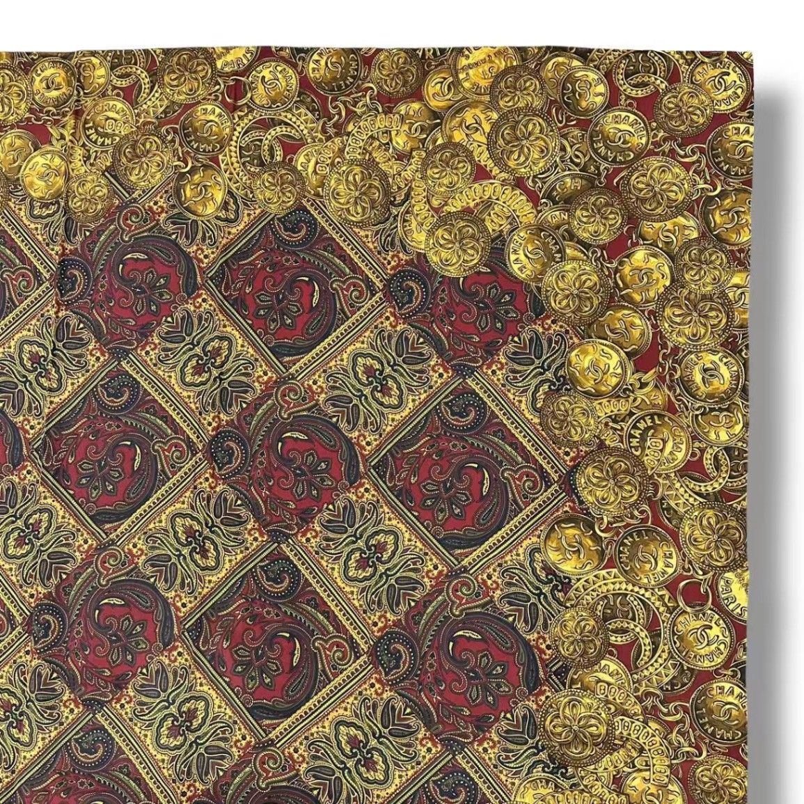 Chanel Scarf Silk Medal Pattern Gripoix Style Logo Brown — view 3