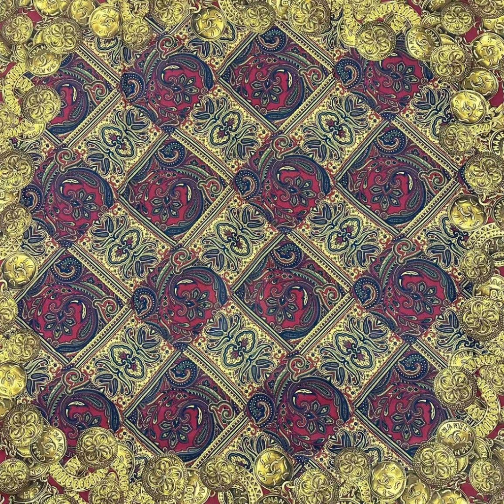 Chanel Scarf Silk Medal Pattern Gripoix Style Logo Brown — view 6
