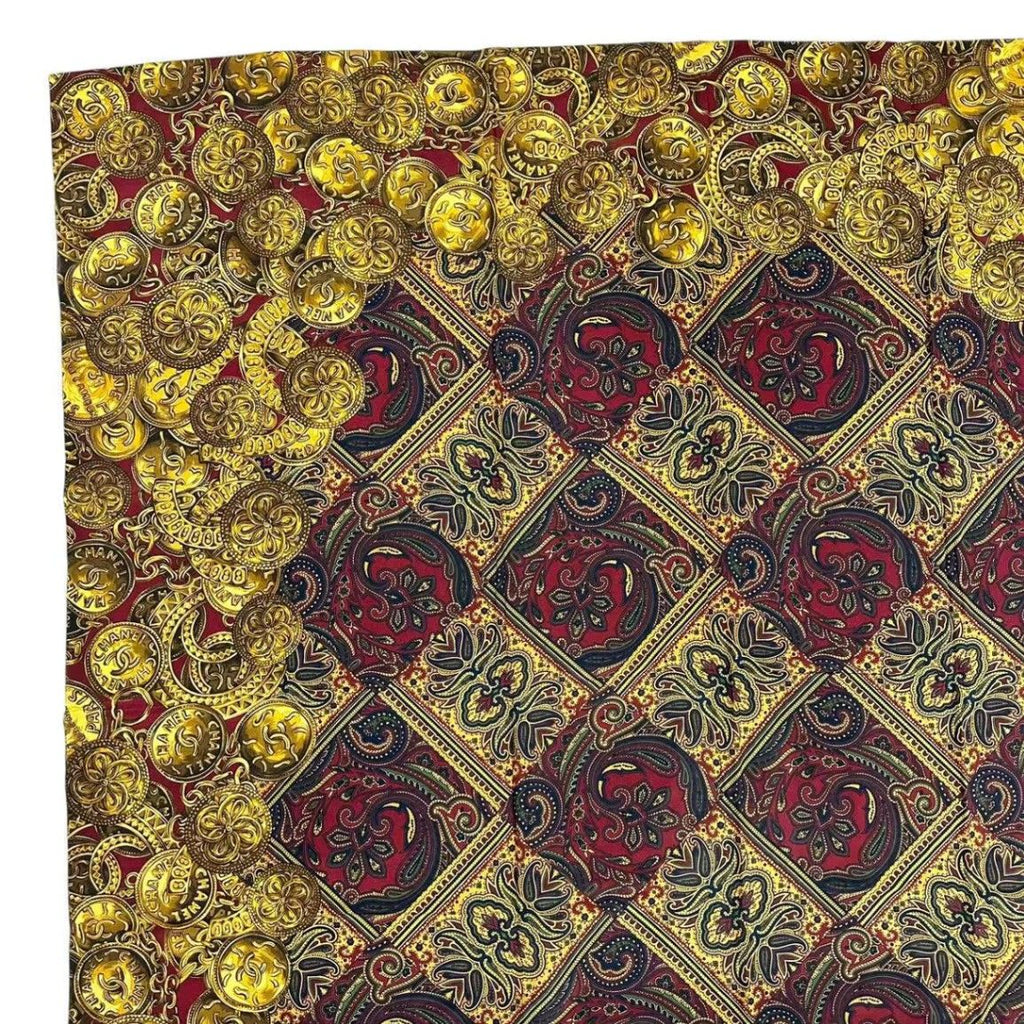 Chanel Scarf Silk Medal Pattern Gripoix Style Logo Brown — view 2