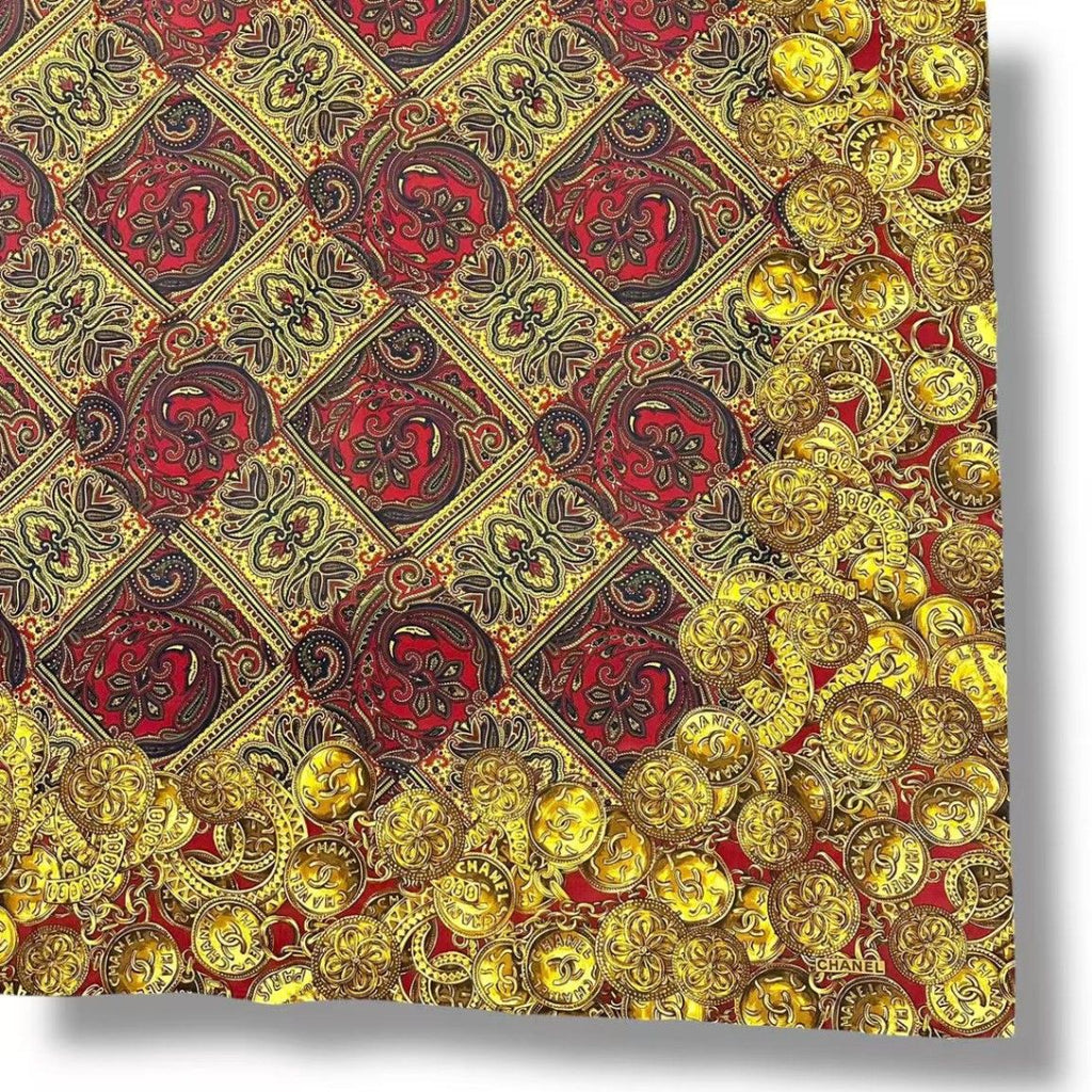 Chanel Scarf Silk Medal Pattern Gripoix Style Logo Brown — view 5