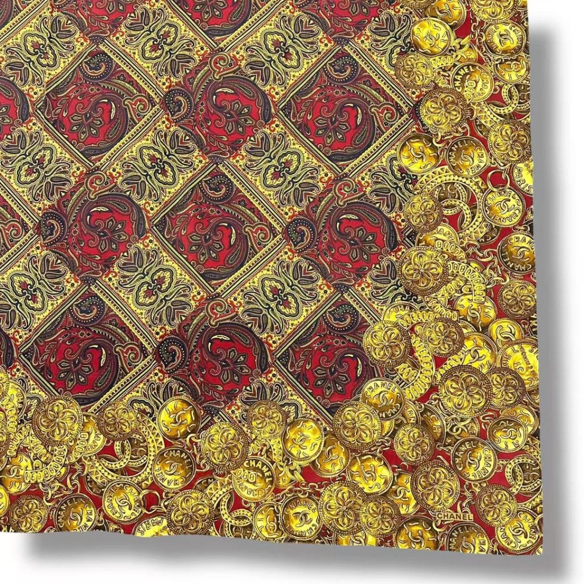 Chanel Scarf Silk Medal Pattern Gripoix Style Logo Brown — view 5