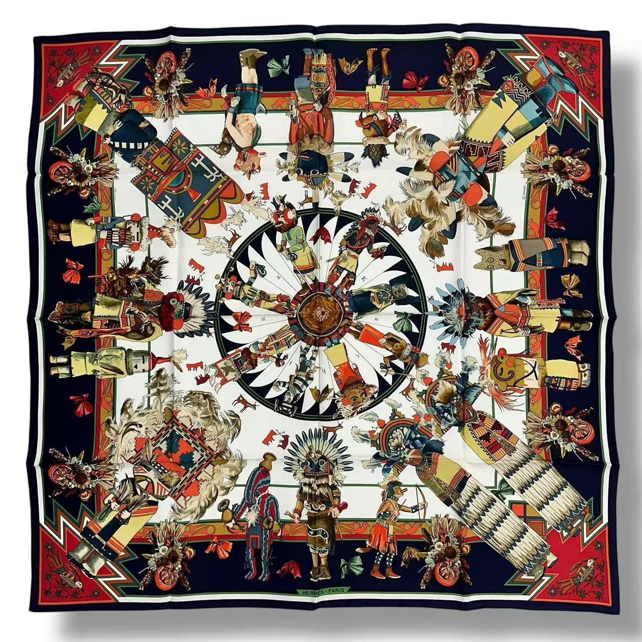Hermes Scarf Silk Kachinas Navy