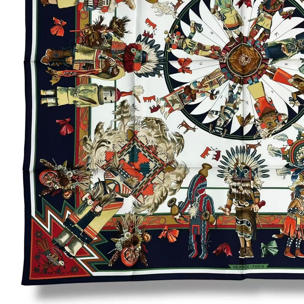 Hermes Scarf Silk Kachinas Navy — view 7