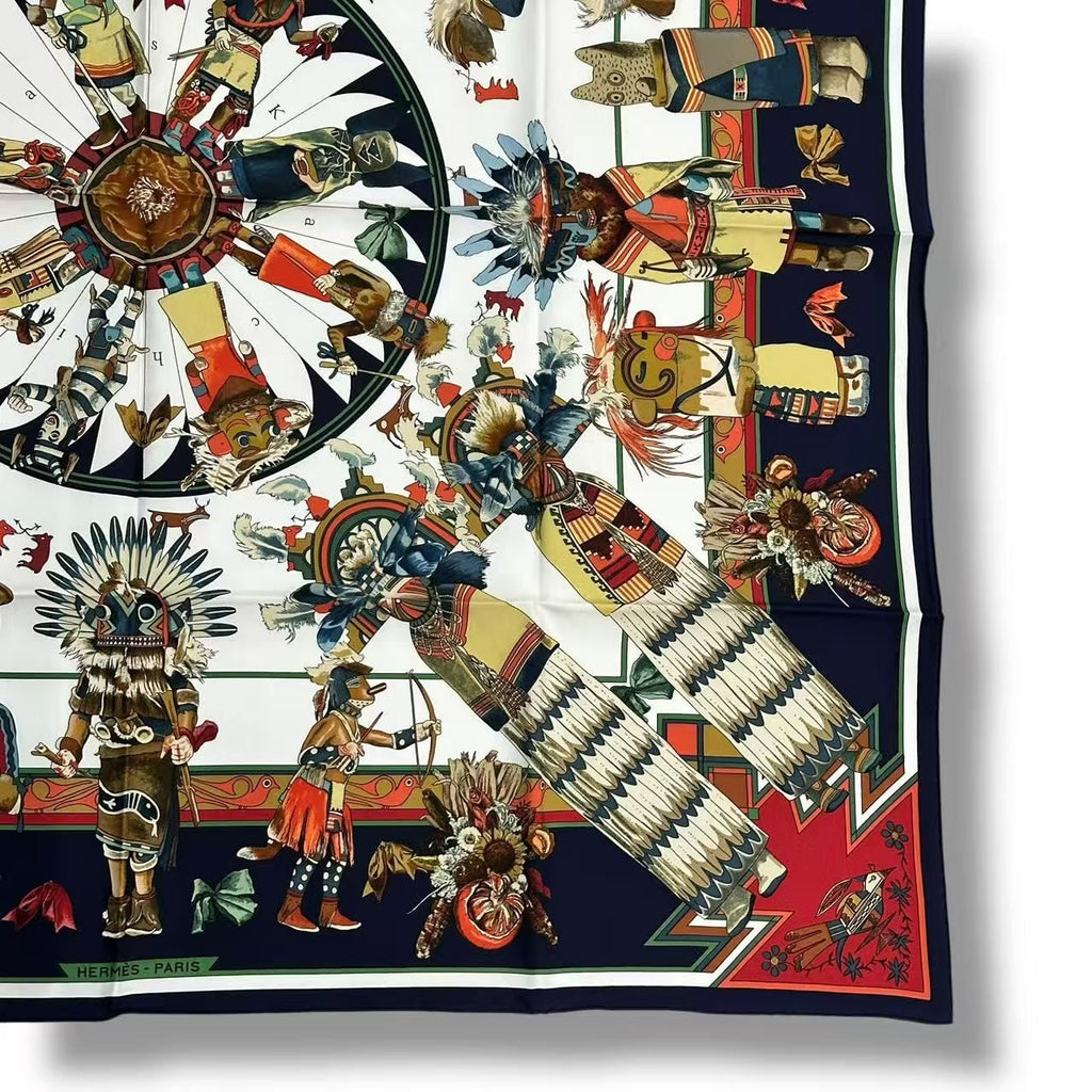 Hermes Scarf Silk Kachinas Navy — view 3