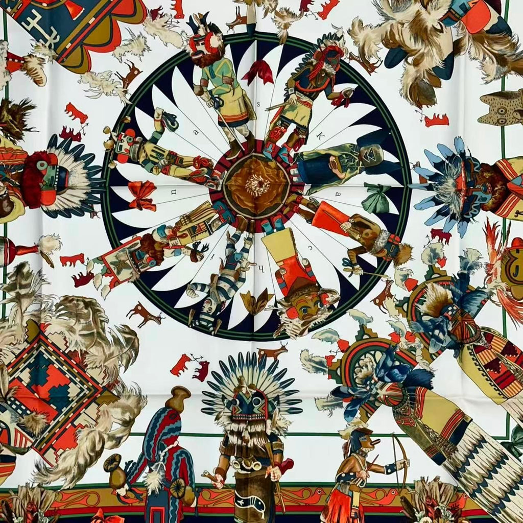 Hermes Scarf Silk Kachinas Navy — view 4
