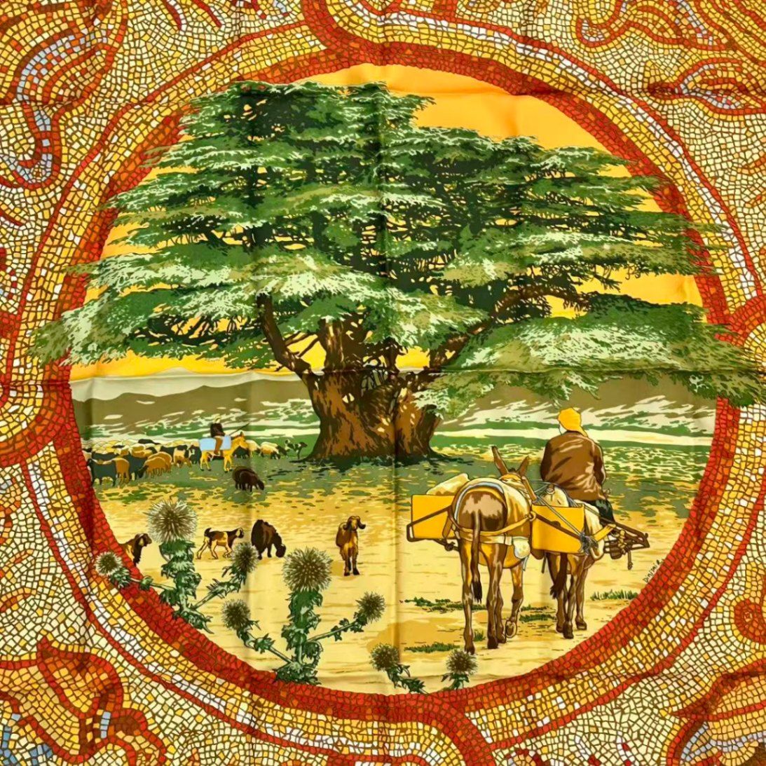 Hermes Scarf Silk Sous le Cedre Under the Himalayan Cedar Brown — view 4