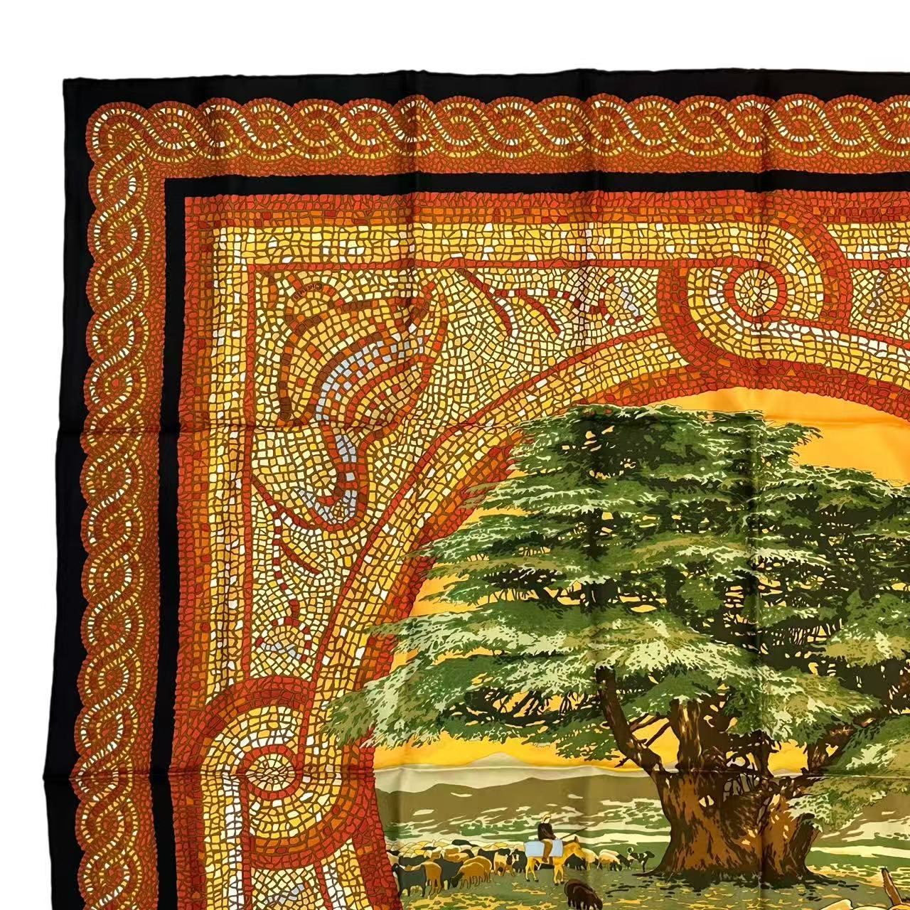 Hermes Scarf Silk Sous le Cedre Under the Himalayan Cedar Brown — view 2