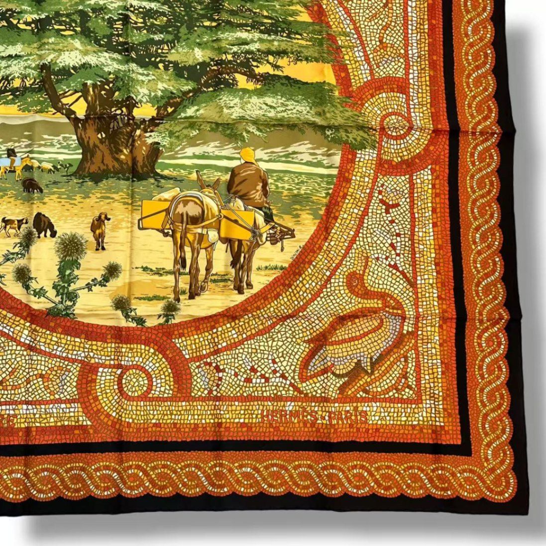 Hermes Scarf Silk Sous le Cedre Under the Himalayan Cedar Brown — view 6