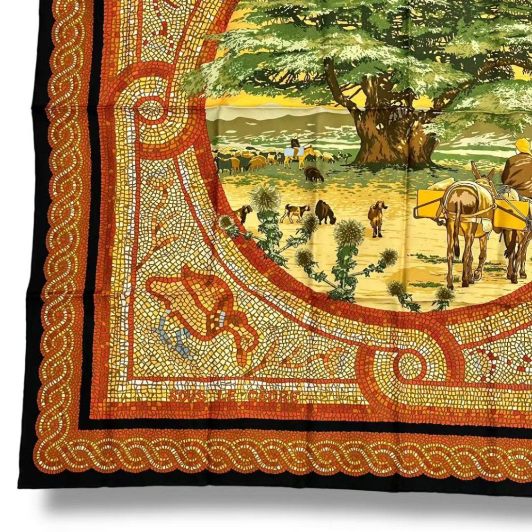 Hermes Scarf Silk Sous le Cedre Under the Himalayan Cedar Brown — view 7