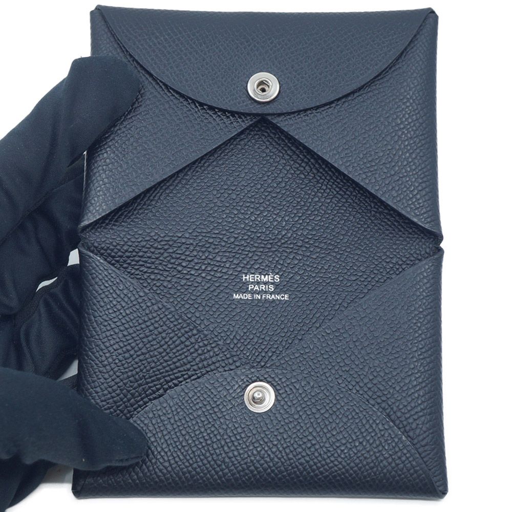 Hermes Calvi Coin Case Card Black Silver — view 6