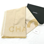 Chanel Shawl Beige Logo CC Cashmere Silk Large Scarf — view 9