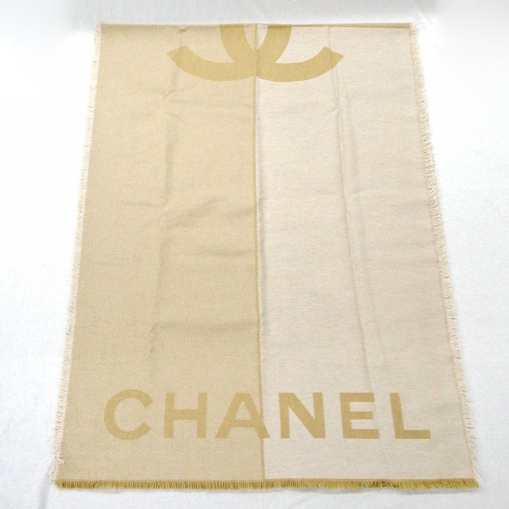 Chanel Shawl Beige Logo CC Cashmere Silk Large Scarf — view 2