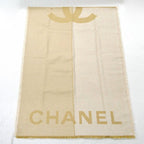 Chanel Shawl Beige Logo CC Cashmere Silk Large Scarf — view 2