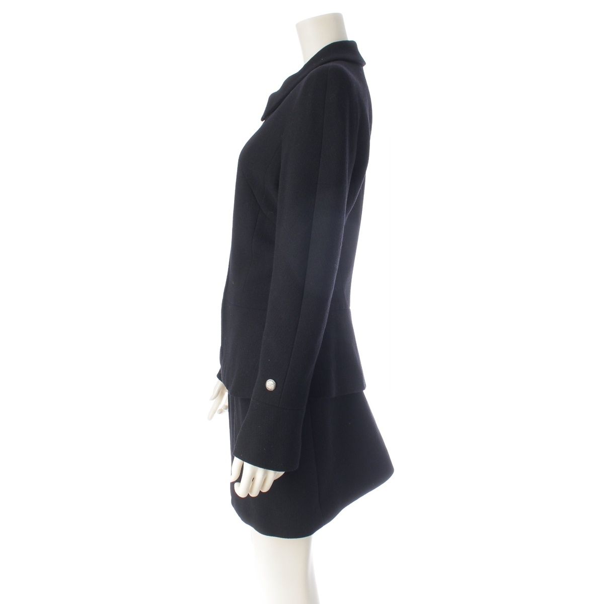 Chanel Tweed Zip Up Jacket Skirt Set Black 38 — view 3