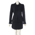 Chanel Tweed Zip Up Jacket Skirt Set Black 38