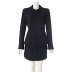 Chanel Tweed Zip Up Jacket Skirt Set Black 38