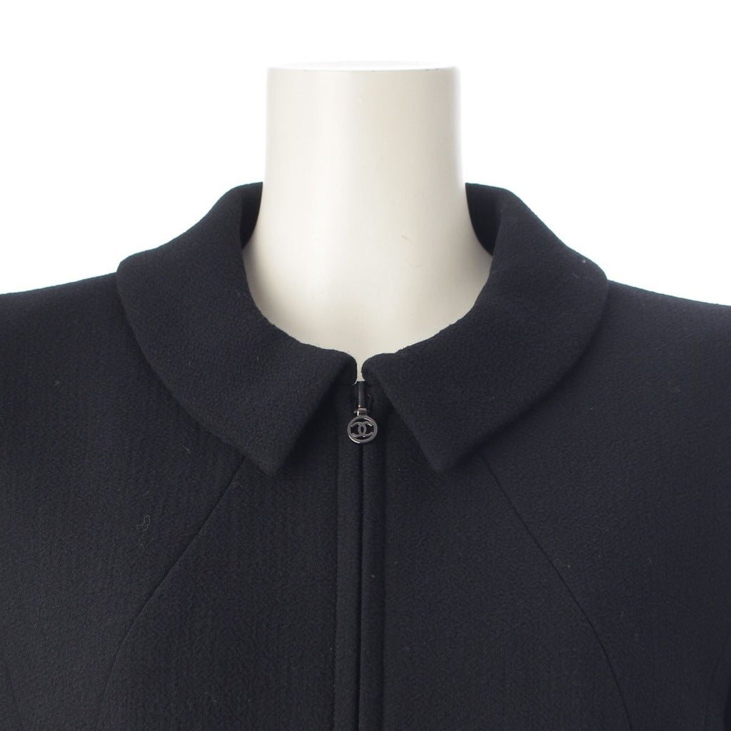 Chanel Tweed Zip Up Jacket Skirt Set Black 38 — view 7