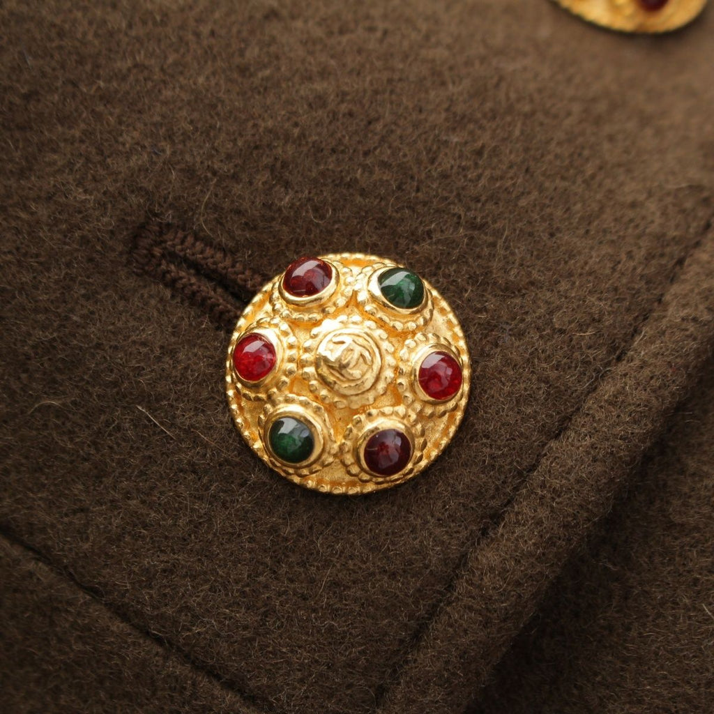 Chanel Wool Gripoix Button Tailored Jacket Khaki 38 — view 8