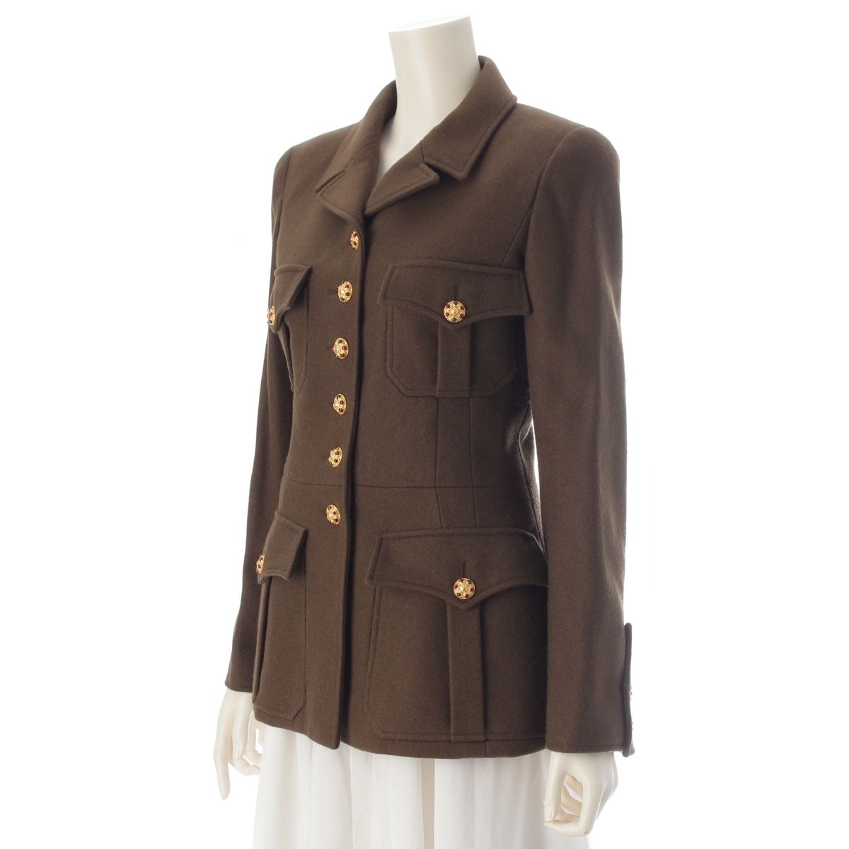 Chanel Wool Gripoix Button Tailored Jacket Khaki 38 — view 2