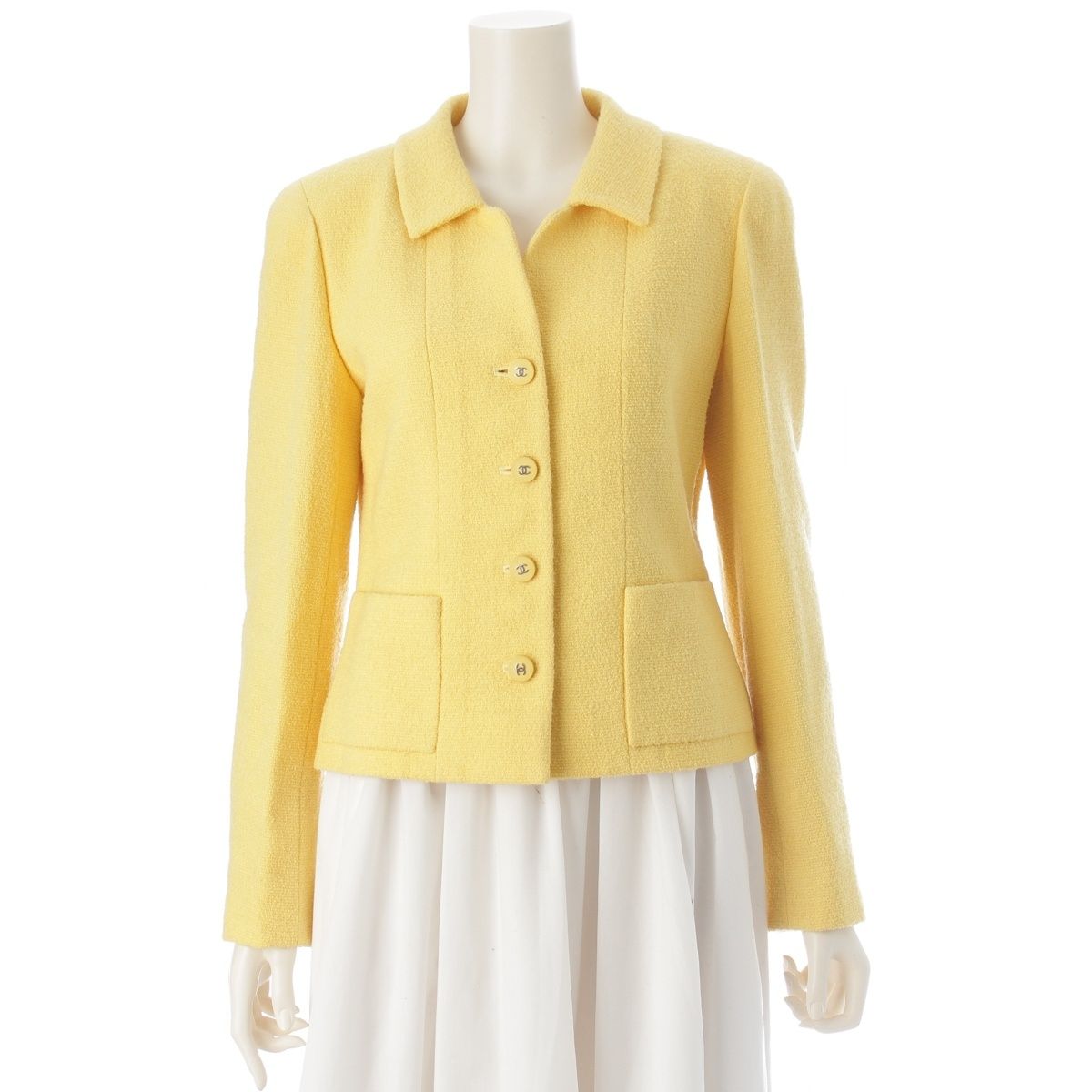 Chanel Wool Coco Button Tweed Tailored Jacket Yellow 38