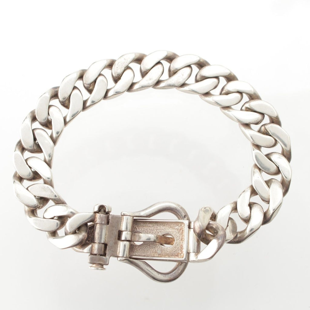 Hermes Vintage Gaetan de Percin Boucle Sellier Book le MM Chain Bracelet Silver