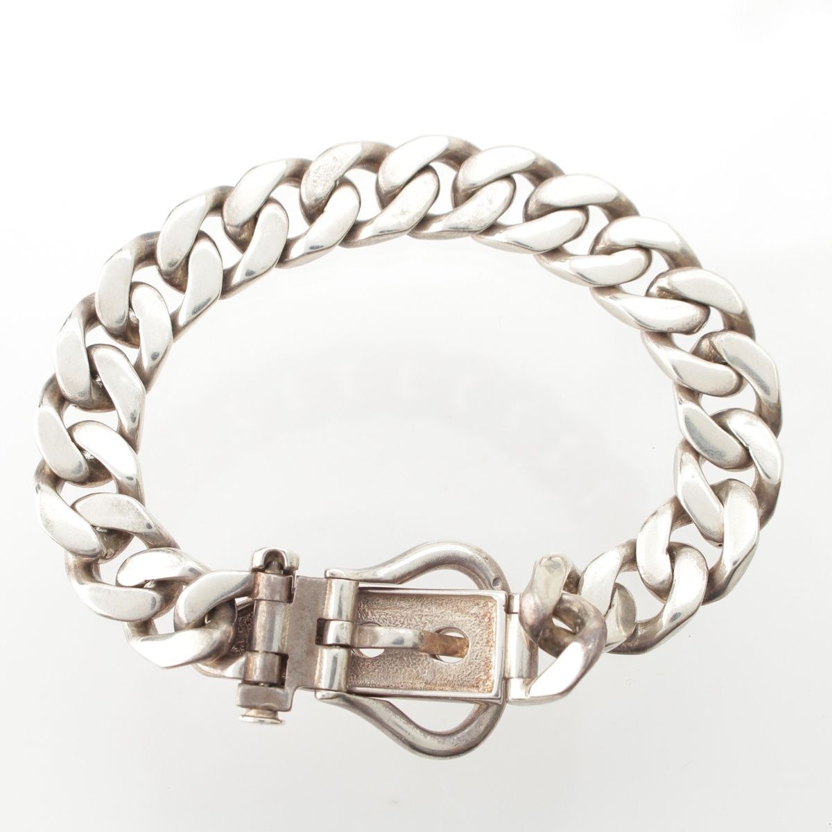 Hermes Vintage Gaetan de Percin Boucle Sellier Book le MM Chain Bracelet Silver