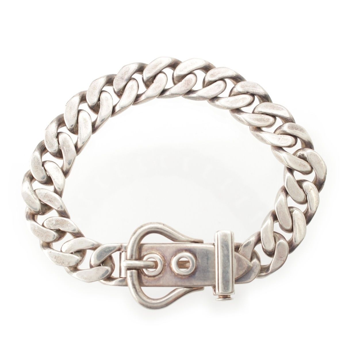 Hermes Vintage Gaetan de Percin Boucle Sellier Book le MM Chain Bracelet Silver