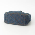 Chanel Quilted Denim CC Logo Handbag Drawstring Indigo Blue Brown