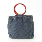Chanel Quilted Denim CC Logo Handbag Drawstring Indigo Blue Brown