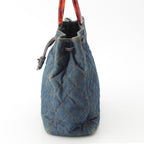 Chanel Quilted Denim CC Logo Handbag Drawstring Indigo Blue Brown