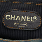 Chanel Quilted Denim CC Logo Handbag Drawstring Indigo Blue Brown