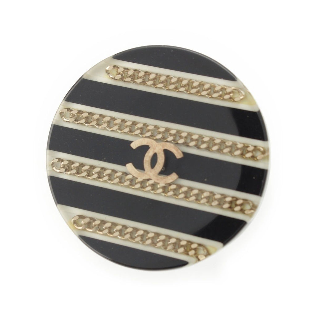 Chanel Resin Round CC Logo Chain Pin Brooch Black