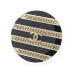 Chanel Resin Round CC Logo Chain Pin Brooch Black