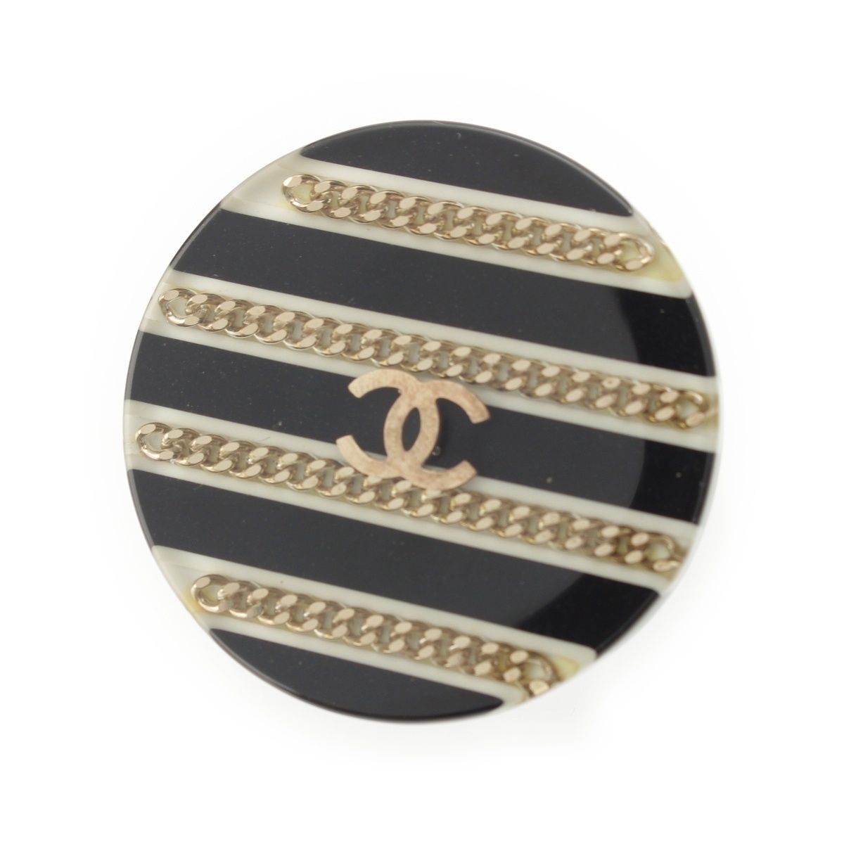 Chanel Resin Round CC Logo Chain Pin Brooch Black