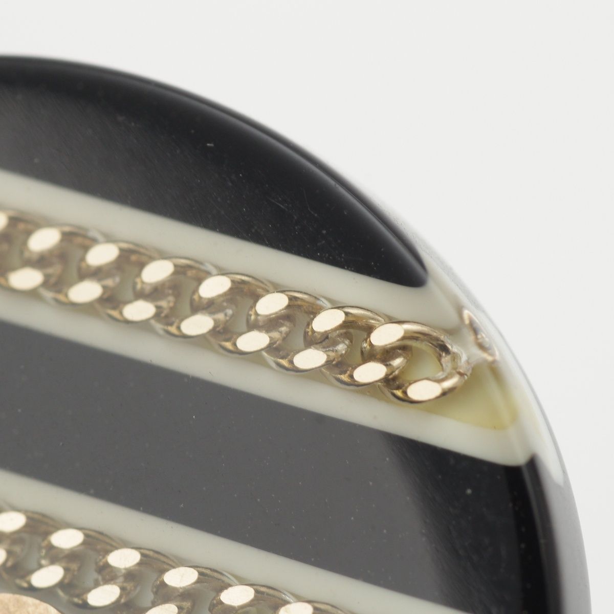 Chanel Resin Round CC Logo Chain Pin Brooch Black