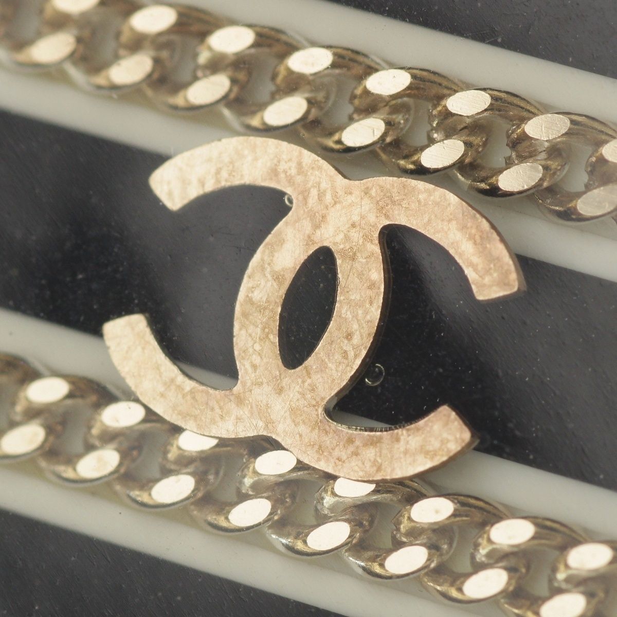 Chanel Resin Round CC Logo Chain Pin Brooch Black